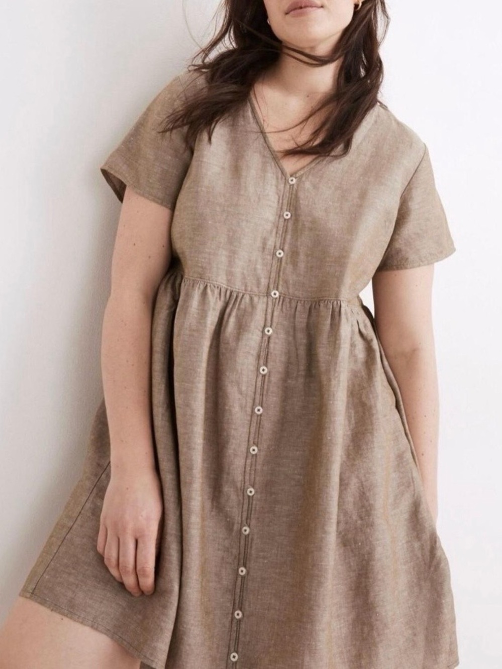 Madewell Linen-Blend Alexandra Mini Dress Olive Branch Size Medium
Like New!